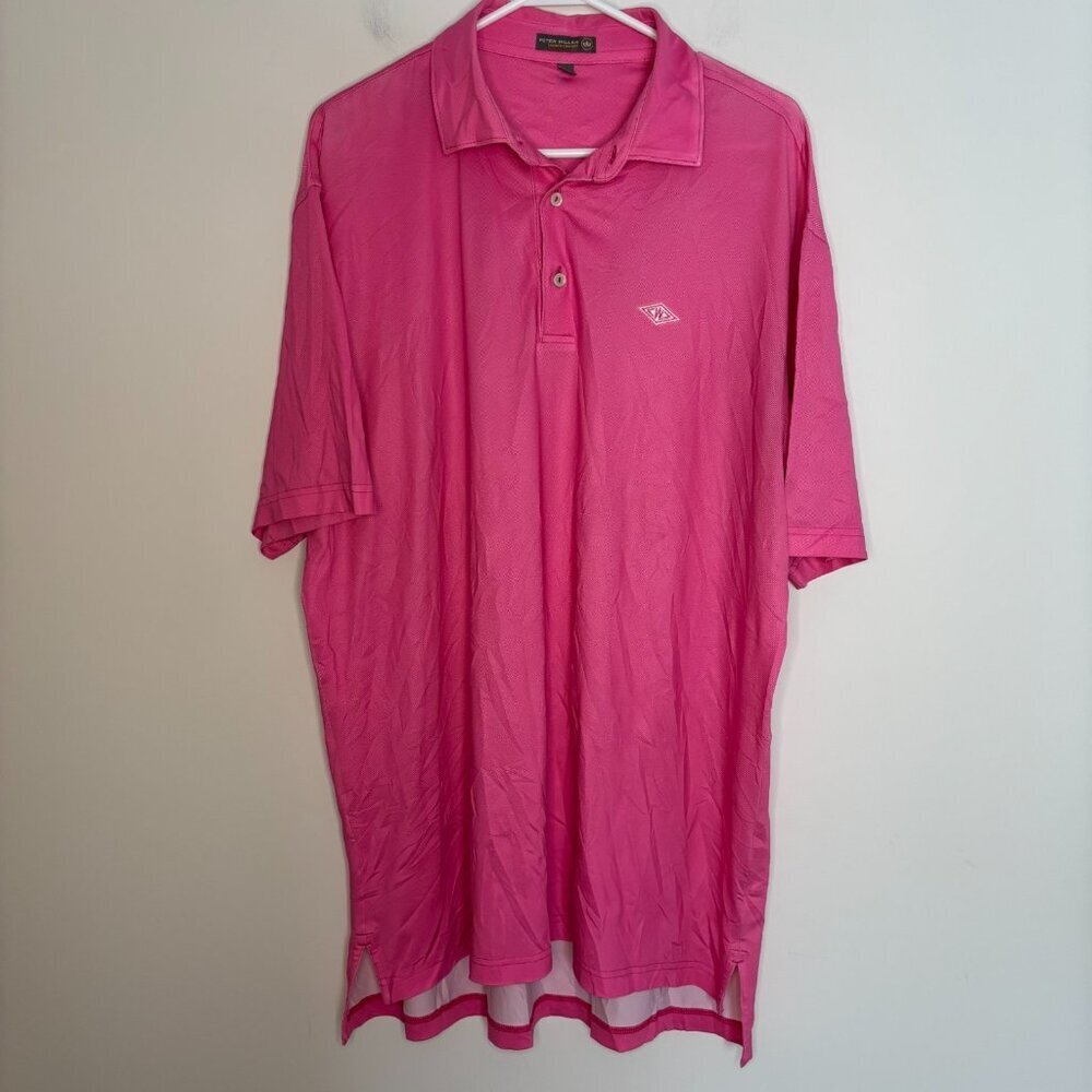 PETER MILLAR Summer Comfort Short Sleeve Polo Men L Pink Logo Collar Lightweight